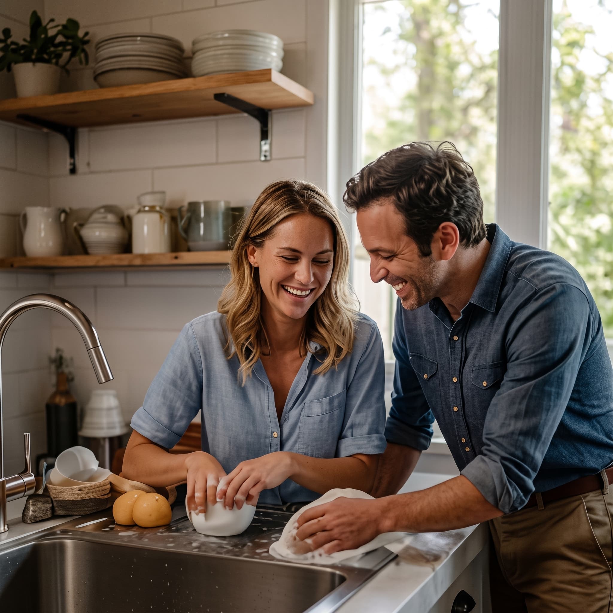 Stat 4 — two friends chatting in a kitchen